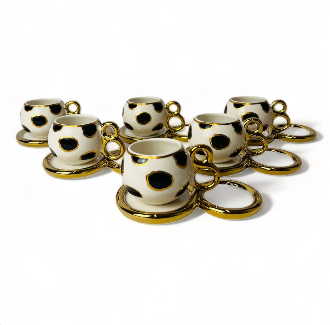 Luxus Weiß-Gold Espressotassen 12 TLG für 6 Personen Mäander Stil 75Ml NEU