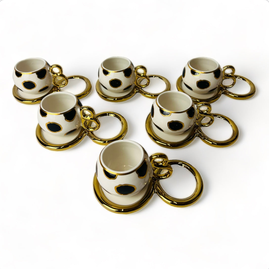 Luxus Weiß-Gold Espressotassen 12 TLG für 6 Personen Mäander Stil 75Ml NEU