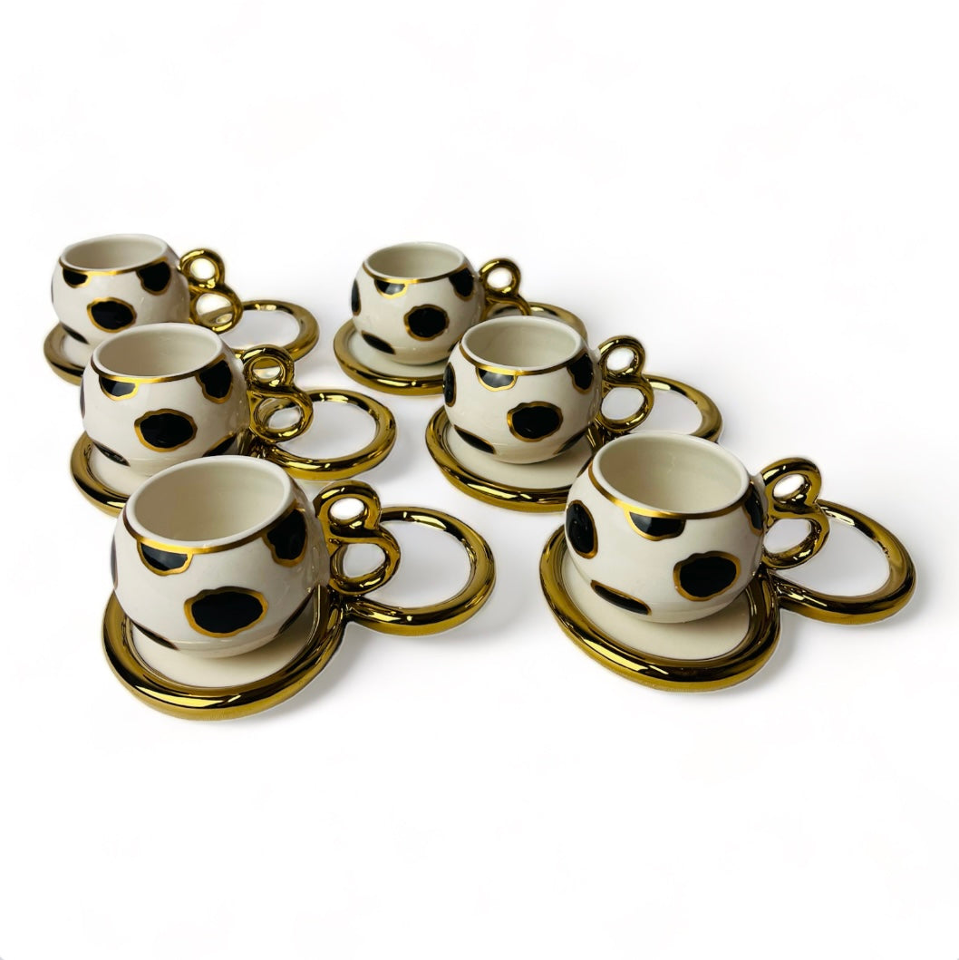 Luxus Weiß-Gold Espressotassen 12 TLG für 6 Personen Mäander Stil 75Ml NEU