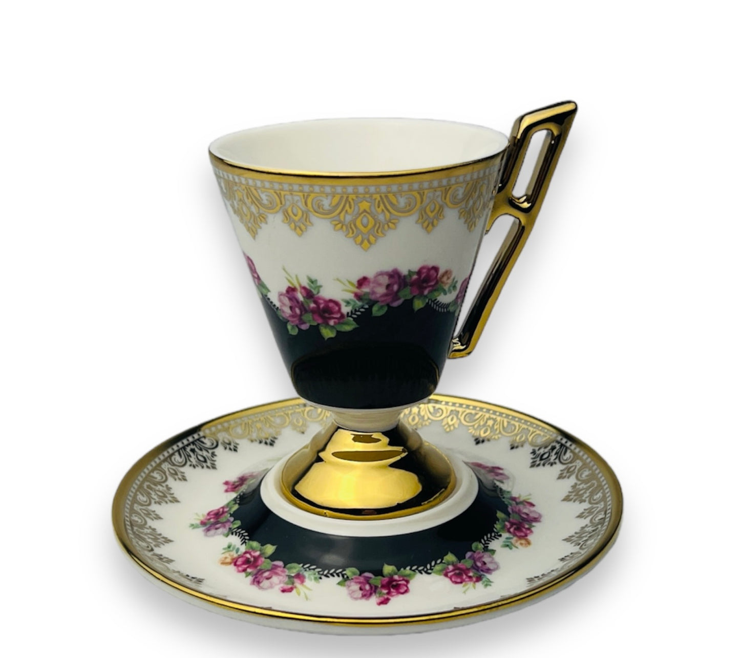 Luxus Schwarz-Gold Espressotassen 12 TLG für 6 Personen im Vintage Stil 100 Ml