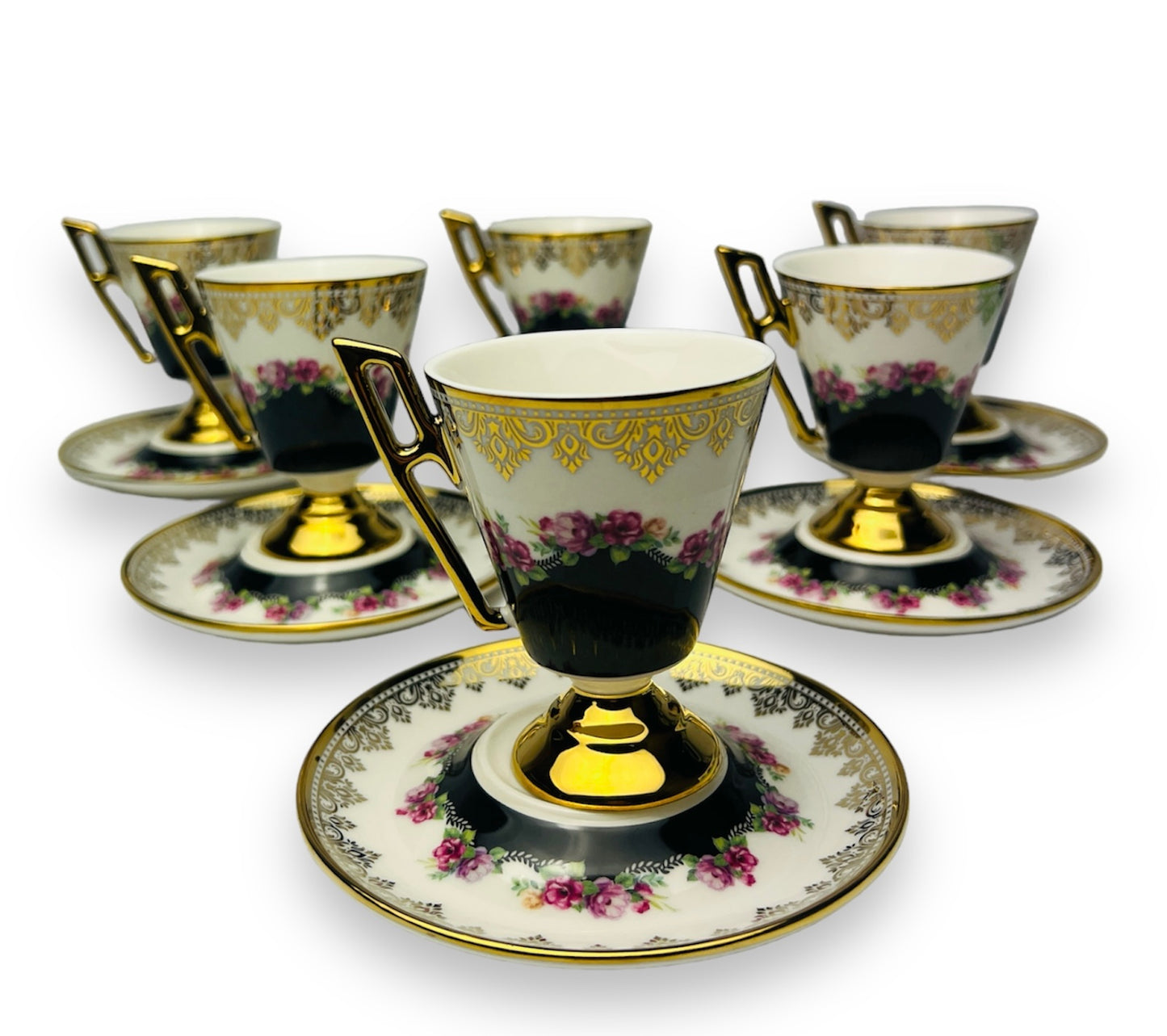 Luxus Schwarz-Gold Espressotassen 12 TLG für 6 Personen im Vintage Stil 100 Ml