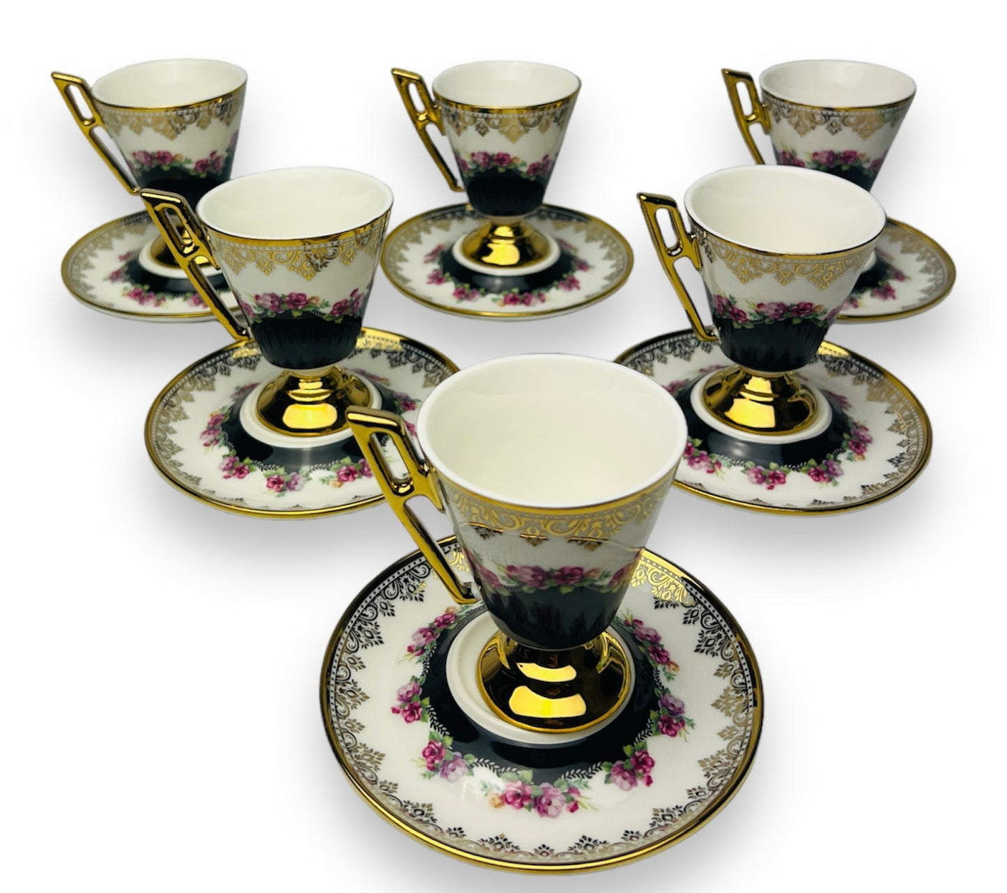 Luxus Schwarz-Gold Espressotassen 12 TLG für 6 Personen im Vintage Stil 100 Ml