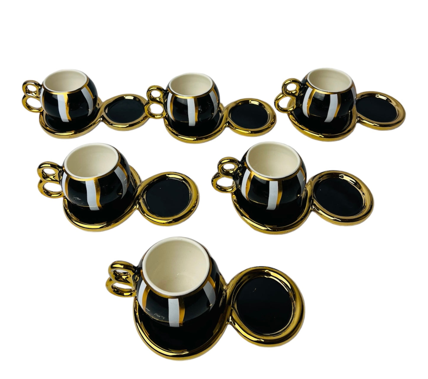 Luxus schwarz-Gold Espressotassen 12 TLG für 6 Personen Mäander Stil 75Ml NEU