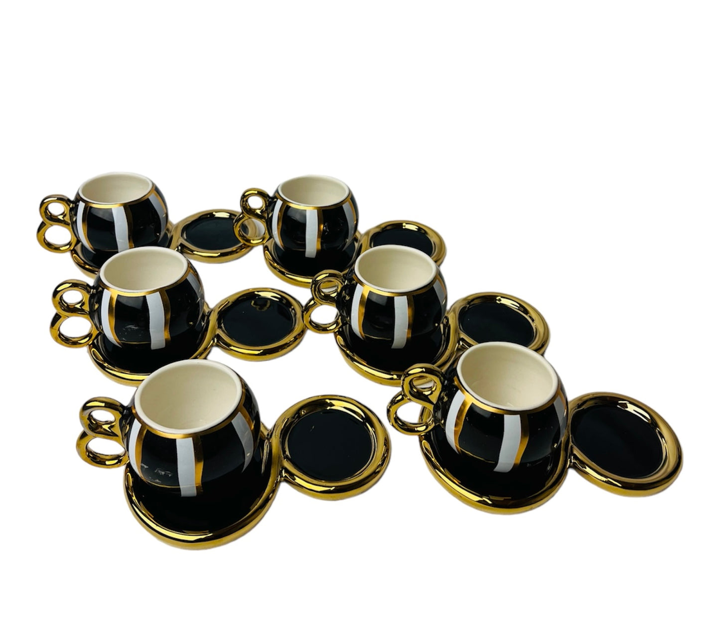 Luxus schwarz-Gold Espressotassen 12 TLG für 6 Personen Mäander Stil 75Ml NEU