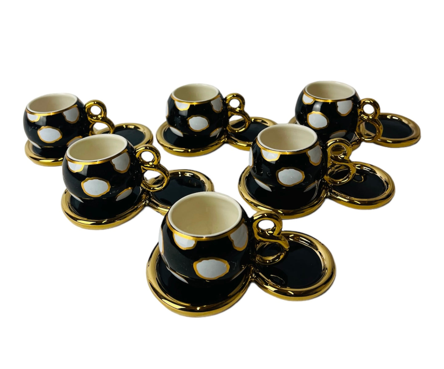 Luxus Schwarz-Gold Espressotassen 12 TLG für 6 Personen Mäander Stil 75Ml NEU