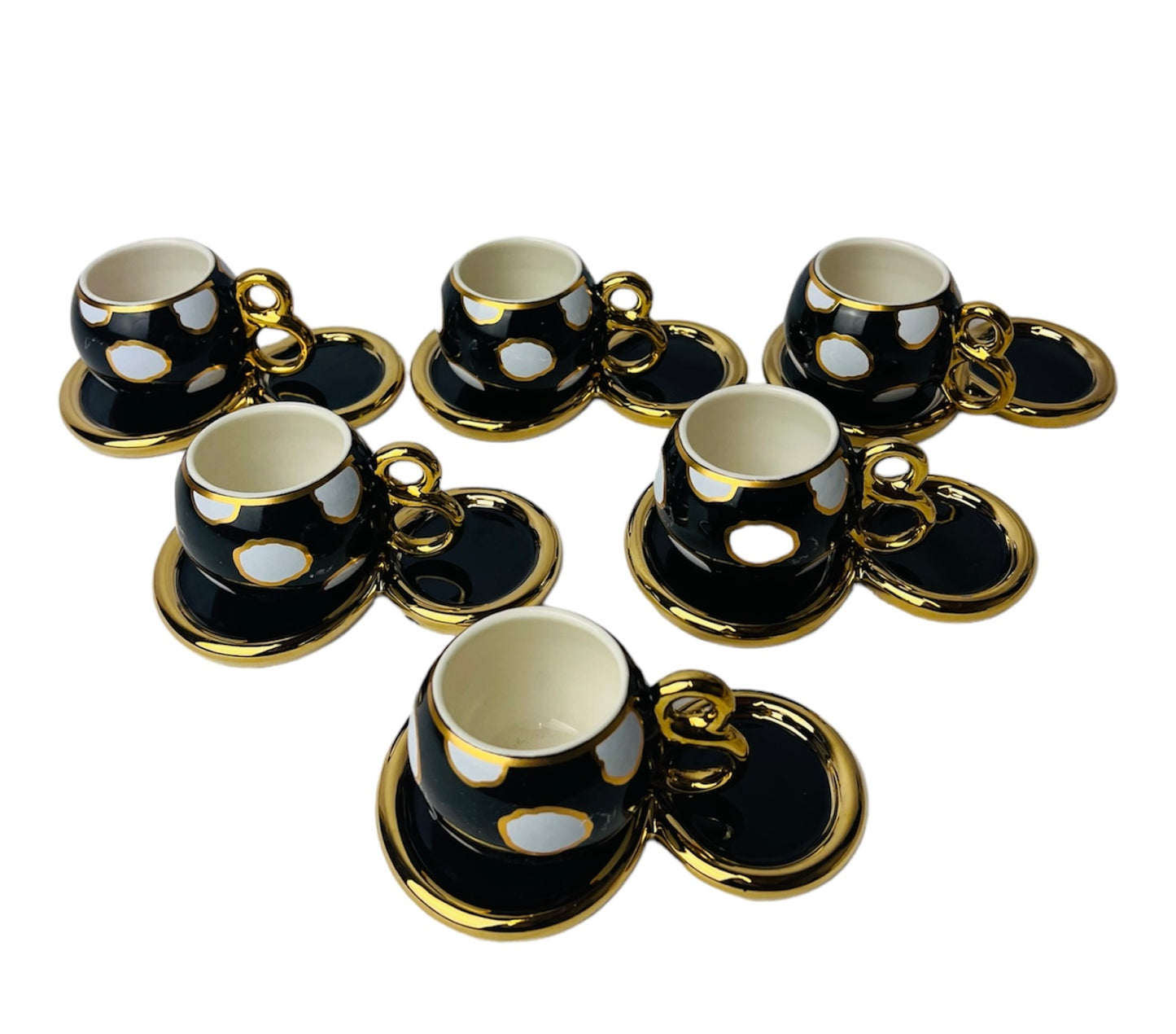 Luxus Schwarz-Gold Espressotassen 12 TLG für 6 Personen Mäander Stil 75Ml NEU