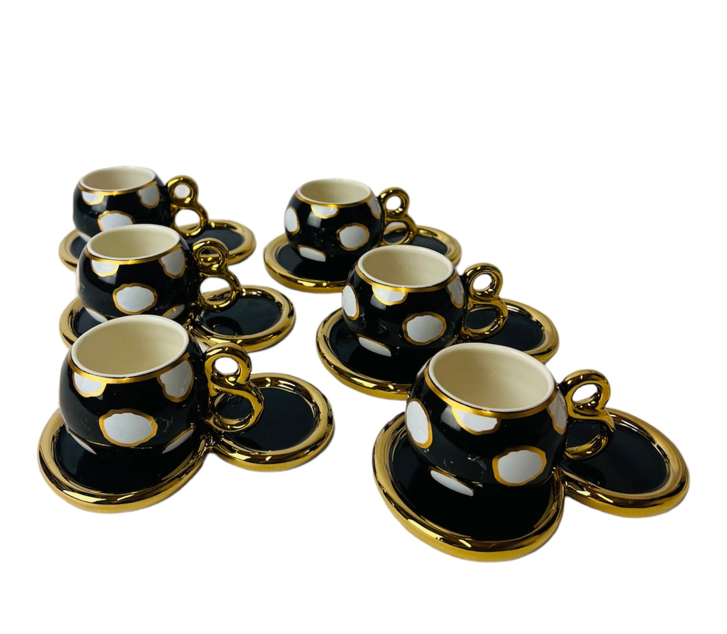 Luxus Schwarz-Gold Espressotassen 12 TLG für 6 Personen Mäander Stil 75Ml NEU