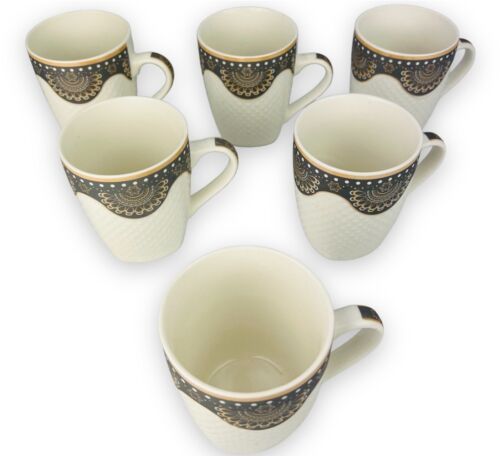 6er Set Dickwandige Kaffeetassen aus Porzellan für 6 Personen Mäander 300.Ml NEU