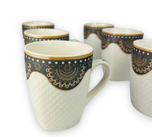 6er Set Dickwandige Kaffeetassen aus Porzellan für 6 Personen Mäander 300.Ml NEU