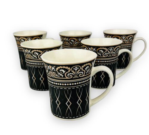 6er Set Dickwandige Kaffeetassen aus Porzellan für 6 Personen Mäander 300.Ml NEU