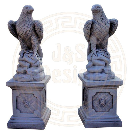 2x Steinadler Raubvogel Greifvogel Gartenfigur 2x Säulensockel Steinsäule Säule