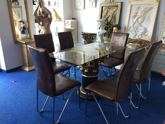 Bronzo Esstisch Barockstil Antik Mäander Retro Konferenztisch Gold NEU