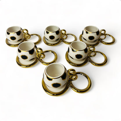 Luxus Weiß-Gold Espressotassen 12 TLG für 6 Personen Mäander Stil 75Ml NEU