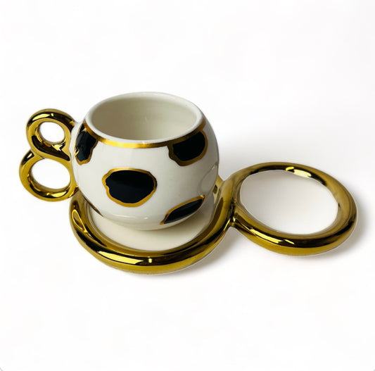 Luxus Weiß-Gold Espressotassen 12 TLG für 6 Personen Mäander Stil 75Ml NEU