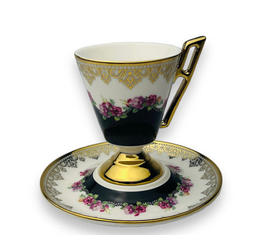 Luxus Schwarz-Gold Espressotassen 12 TLG für 6 Personen im Vintage Stil 100 Ml