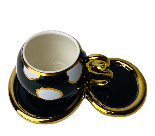 Luxus Schwarz-Gold Espressotassen 12 TLG für 6 Personen Mäander Stil 75Ml NEU