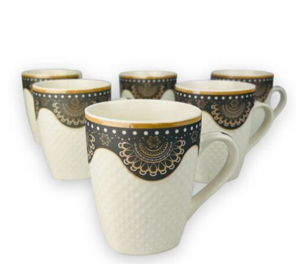 6er Set Dickwandige Kaffeetassen aus Porzellan für 6 Personen Mäander 300.Ml NEU