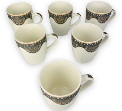 6er Set Dickwandige Kaffeetassen aus Porzellan für 6 Personen Mäander 300.Ml NEU