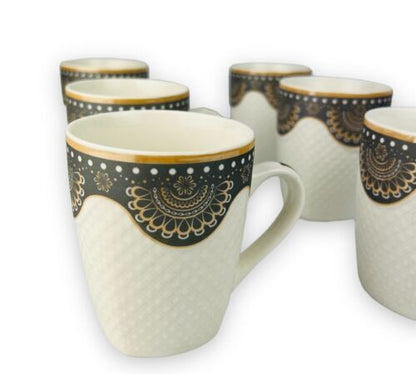6er Set Dickwandige Kaffeetassen aus Porzellan für 6 Personen Mäander 300.Ml NEU