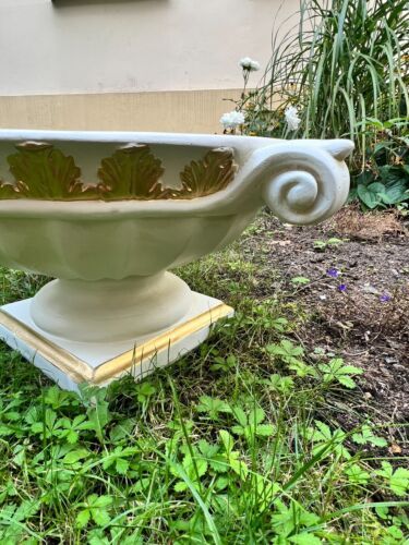 Blumenkübel Antik Blumenvase Weiß-Gold Handbemalt Retro Stil Barockvase NEU