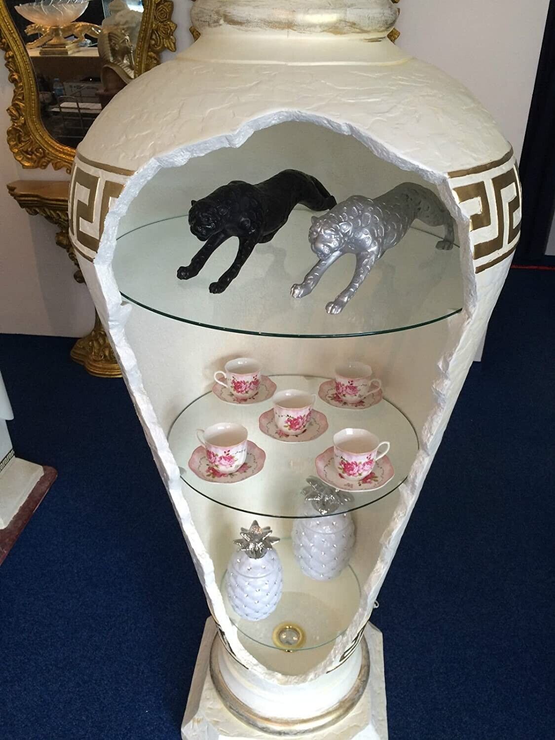 LUISA Mäander Barvitrine, Vitrine barock im Antik Stil Edel 175 cm
