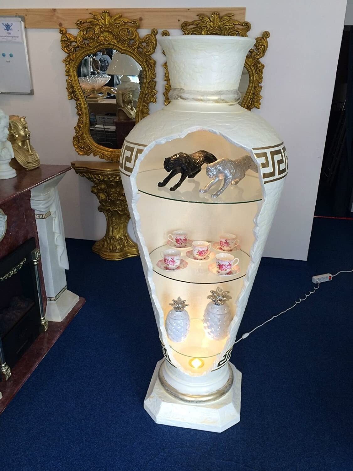 LUISA Mäander Barvitrine, Vitrine barock im Antik Stil Edel 175 cm