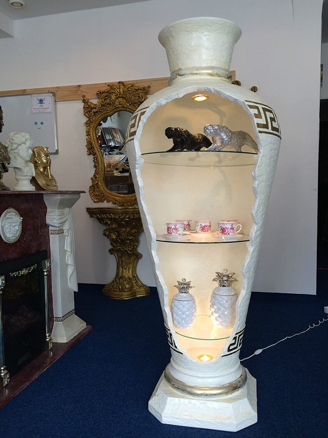 LUISA Mäander Barvitrine, Vitrine barock im Antik Stil Edel 175 cm